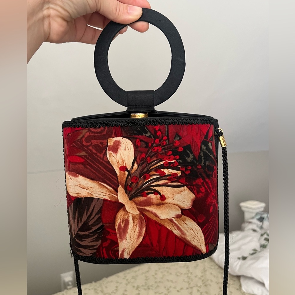 Vintage Red and Black Floral Clutch